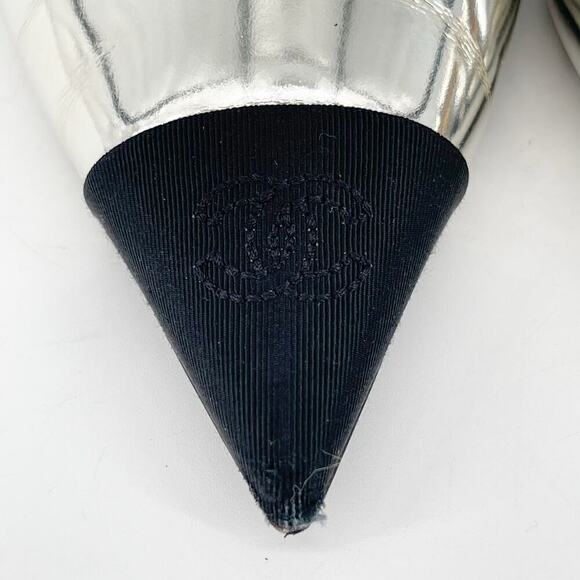 Chanel Laminated Metallic Calfskin Grosgrain Cap Toe CC Pointed Toe Wedge EU 37 - Picture 7 of 15
